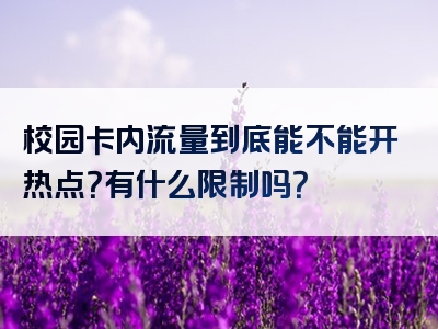 校园卡内流量到底能不能开热点？有什么限制吗？
