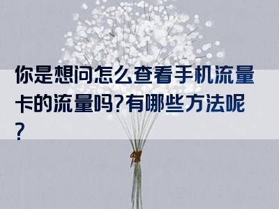 你是想问怎么查看手机流量卡的流量吗？有哪些方法呢？