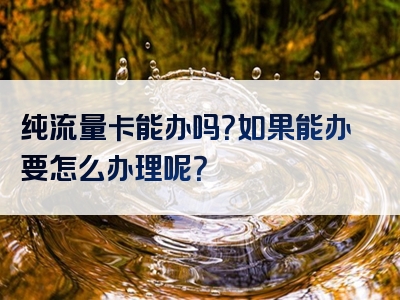 纯流量卡能办吗？如果能办要怎么办理呢？