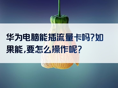 华为电脑能插流量卡吗？如果能，要怎么操作呢？