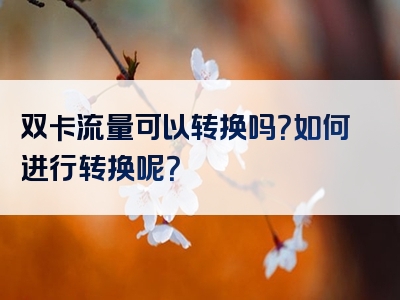 双卡流量可以转换吗？如何进行转换呢？