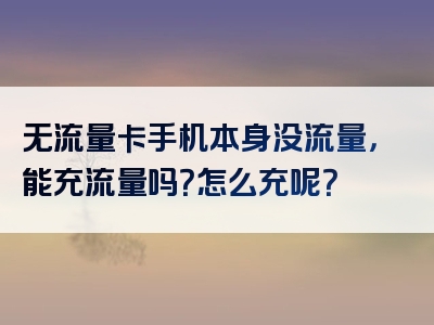 无流量卡手机本身没流量，能充流量吗？怎么充呢？