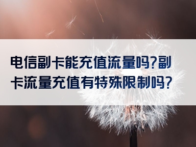 电信副卡能充值流量吗？副卡流量充值有特殊限制吗？