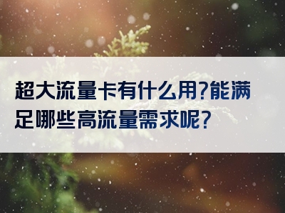 超大流量卡有什么用？能满足哪些高流量需求呢？