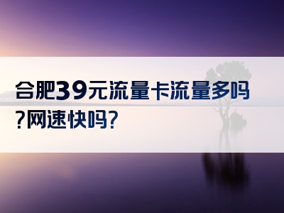合肥39元流量卡流量多吗？网速快吗？