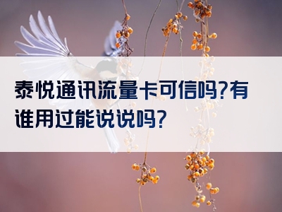 泰悦通讯流量卡可信吗？有谁用过能说说吗？