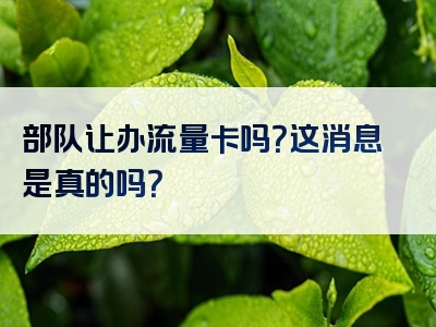 部队让办流量卡吗？这消息是真的吗？